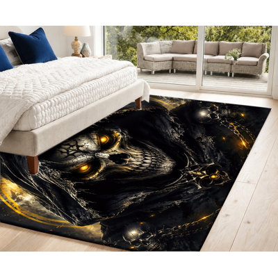 Tapis Gothic Reaper Skull, motif de fantaisie d'horreur foncé, artistique audacieux, lavable à la machine, envers antidérapant, tapis d'intérieur Moody pour salon, chambre à coucher, caverne d'homme, appartement
