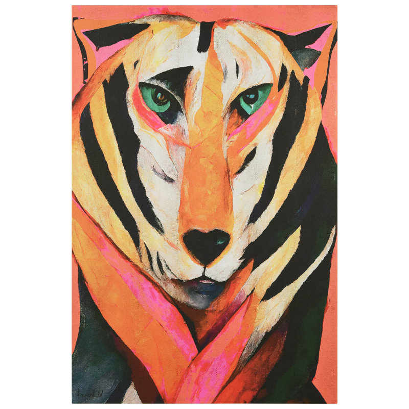 Vibrant Tiger Abstract Art on Gold Shagreen Canvas, 60" x 40"