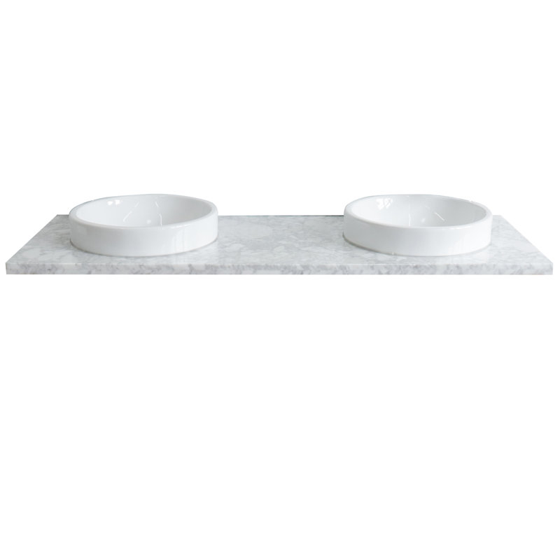 Plateau de meuble-lavabo double 61 "avec lavabo, Marbre de Carrare blanc
