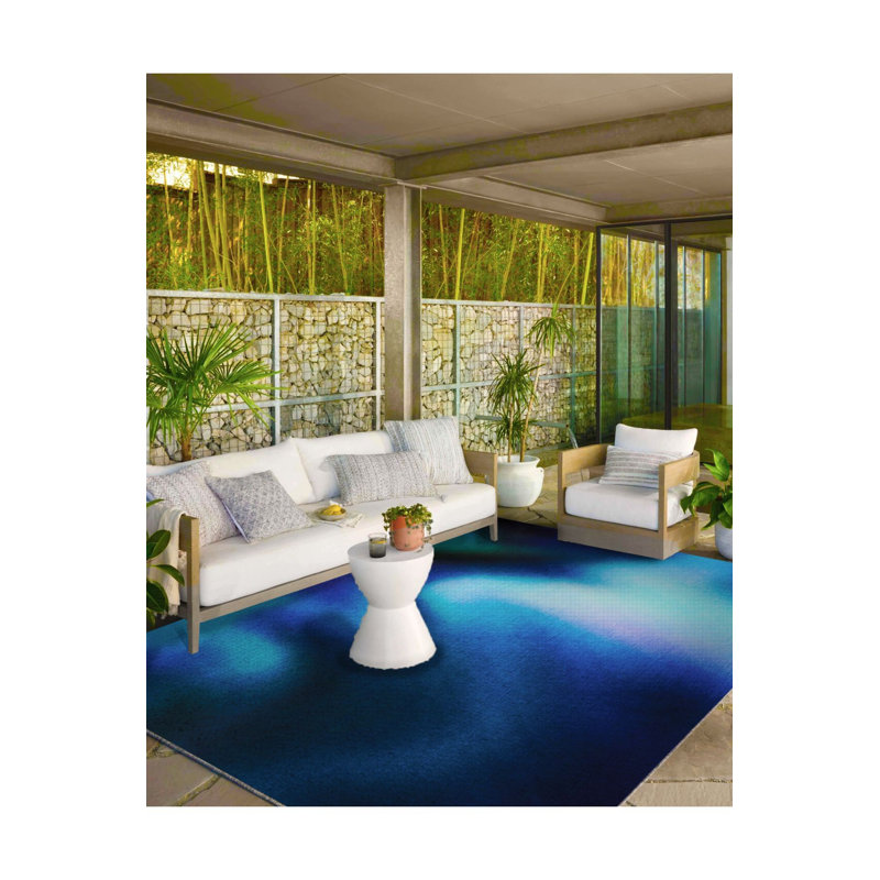 Tapis bleu tissé lavable à la machine, Rectangle 2 pi 6 po x 4 pi 11 po