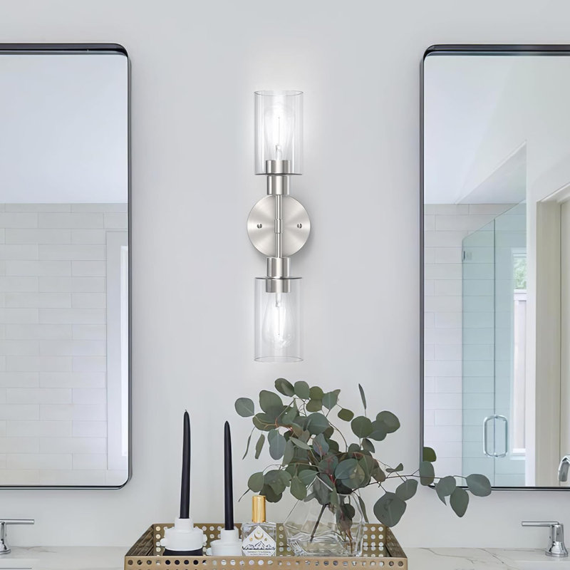 Espird 2-Light Bathroom Vanity Light Fixture With Clear Glass Shades, Wall Sconce For Over Mirror, Farmhouse Modern Design, Vertical Or Horizontal Mounting, E26 Base