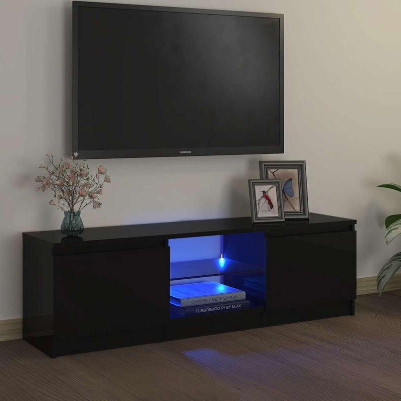 vidaXL TV Cabinet with LED Lights Black 120x30x36 cm, Black, 47.2"
