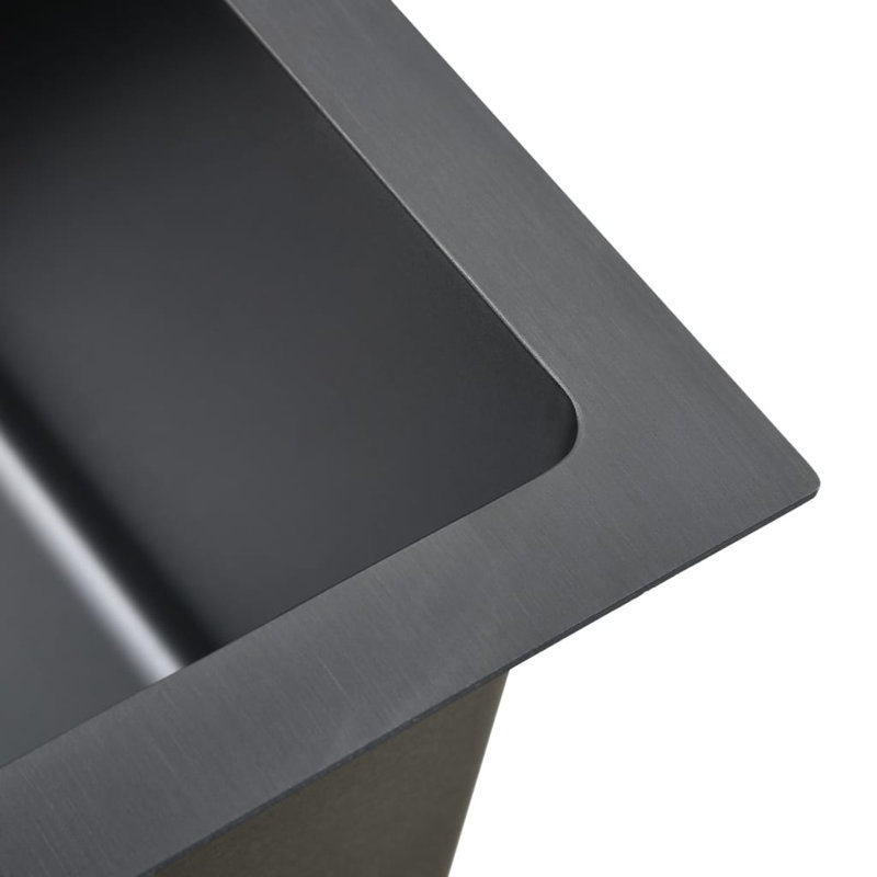VidaXL Undermount Kitchen Sink with Strainer Stainless Steel Sink Rectangular, Black Silver