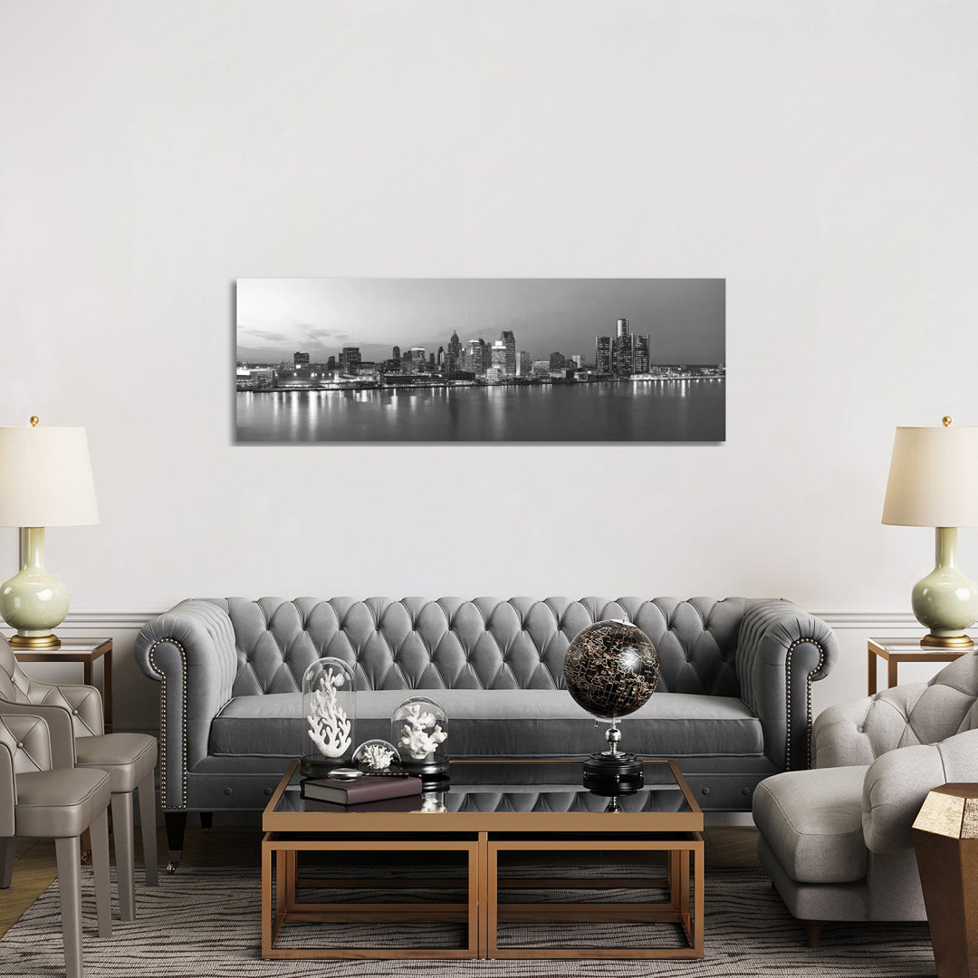 Detroit Skyline Cityscape by Unknown Artist - Wrapped Canvas Panoramic Print