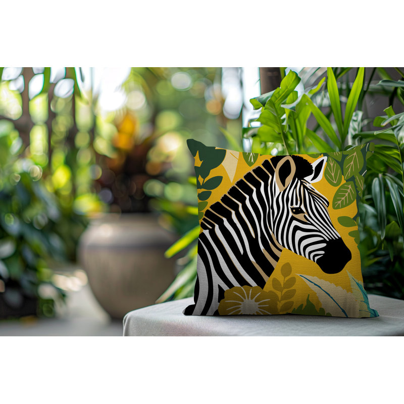 Oreiller carré réversible intérieur / extérieur Zyri Zebra, Carré 19 po, Jaune