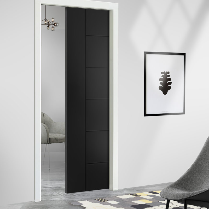 Porte de placard coulissante à panneaux en bois manufacturé, H 80 po x l 36 po, Noir