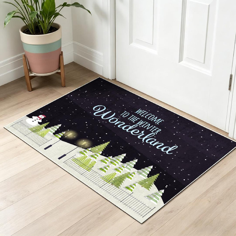 Tapis intérieur orange lavable à la machine, motif Parc, Forêt et Nuit d'hiver, Rectangle 32" x 47"
