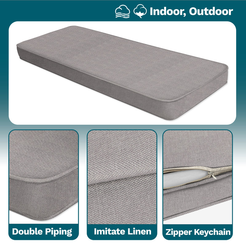 Coussin de banc de baie vitrée 2 po Ebern Designs - personnalisable pour une utilisation intérieure et extérieure, Gris clair