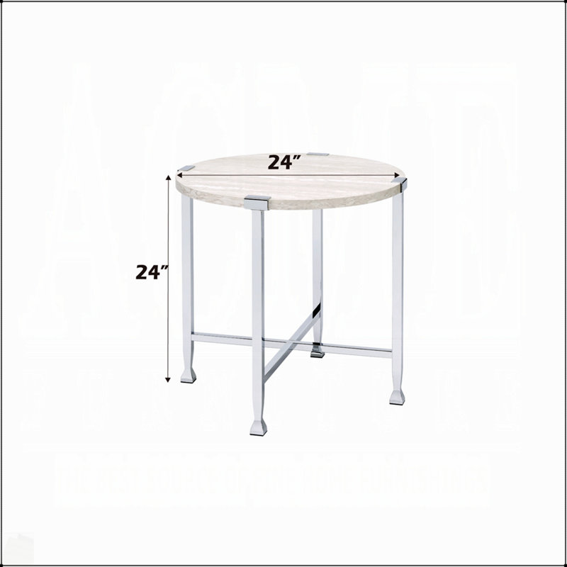 Table de bout contemporaine contemporaine en chêne blanc avec cadre en métal chromé pour un décor de salon moderne