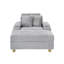 Grey corduroy single sofa with one pillow, two throw pillows, a footstool and two storage Spaces.