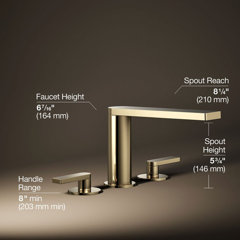 Composed Double Handle Deck Mounted Roman Tub Faucet Trim with Diverter, Vibrant French Gold