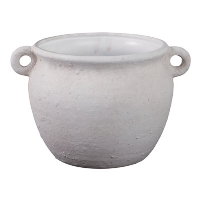 Rustic Round Ceramic Outdoor Jug Planter For Home Decor - Classic Indoor Flower Pot For Living Room And Patio Styling- 10", White