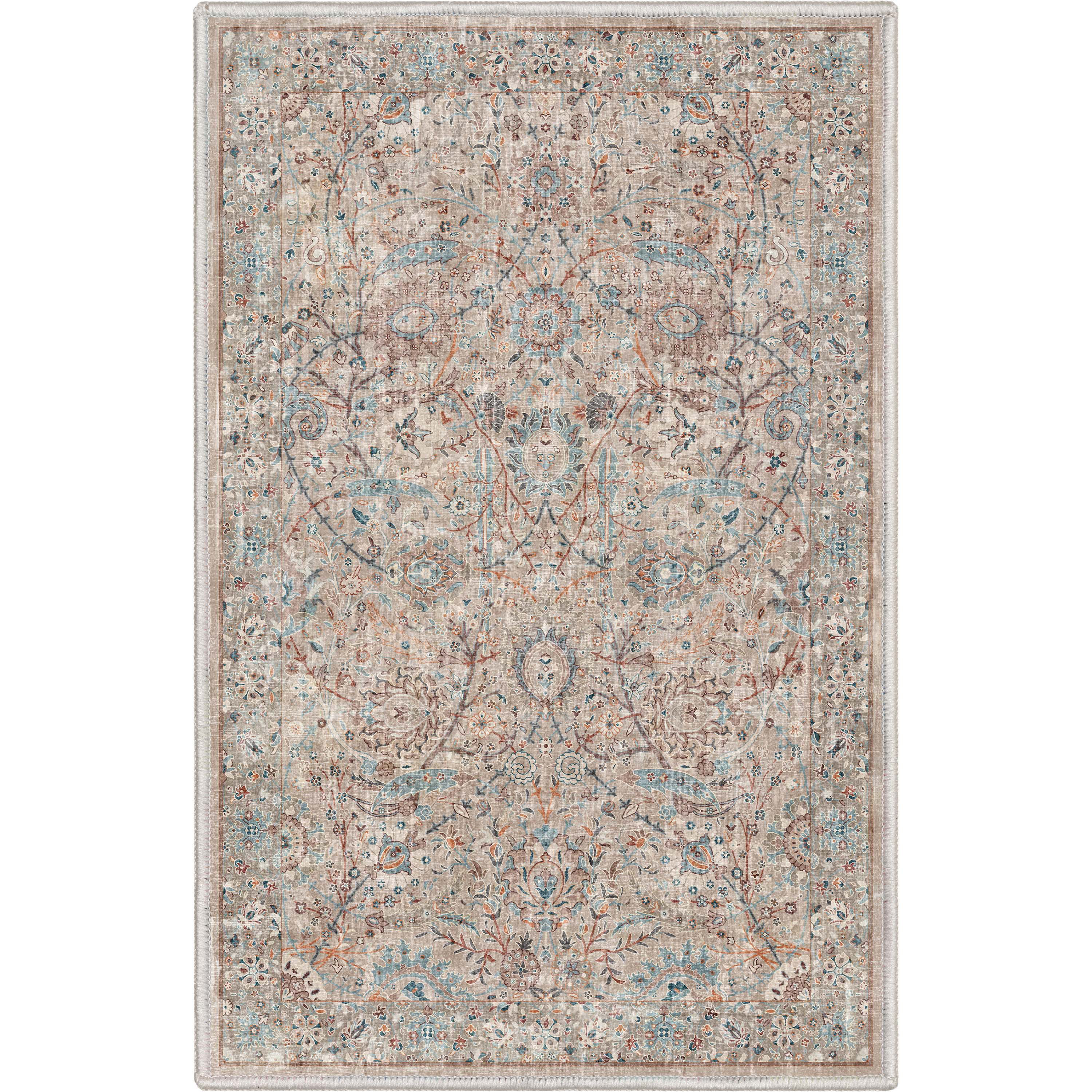 Well Woven Emilia Vintage Persian Floral Ivory Flat-Weave Thin Rug