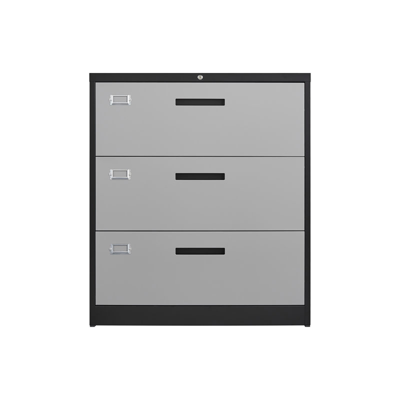 Karanfila 35.43'' Wide 3 -Drawer Steel File Cabinet, Black/Gray