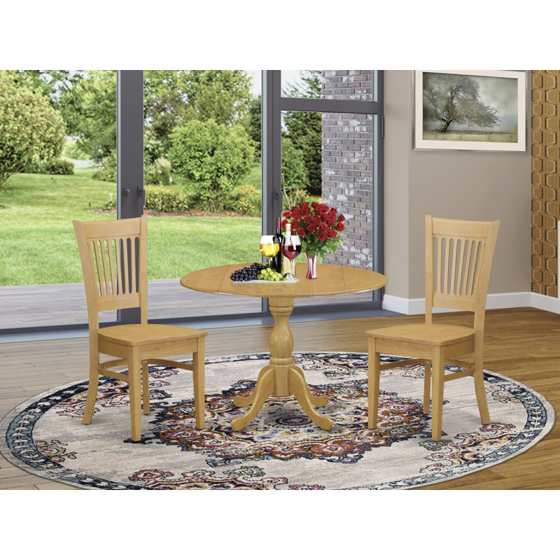 Ensemble de coin repas 3 pièces pour petits espaces comprenant une table de salle à manger ronde avec Dropleaf et 2 chaises de salle à manger, 42 po x 42 po, chêne