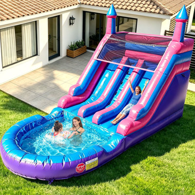 21Ft(L) Inflatable Double Water Slide-Commercial Grade Purple Water Bounce House For Kids & Teenagers - Big Pool, Premium Pvc, Wet & Dry, 1100W Blower - For Backyard Outdoor Birthday Party