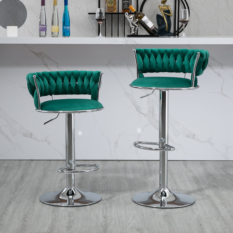 Andraya Swivel Upholstered Adjustable Height Counter Stool with Metal Frame, Green