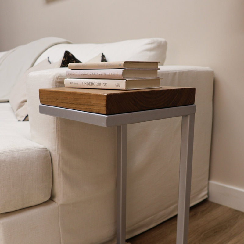 C Shape Rustic Side Table, Brown/Grey