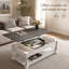 Table basse à plateau relevable Farmhouse avec tablette fixe et compartiments de rangement cachés, plateau de table en bois massif fabriqué à la main, centre de table de salon à deux niveaux avec finition rustique-372536151-372536150