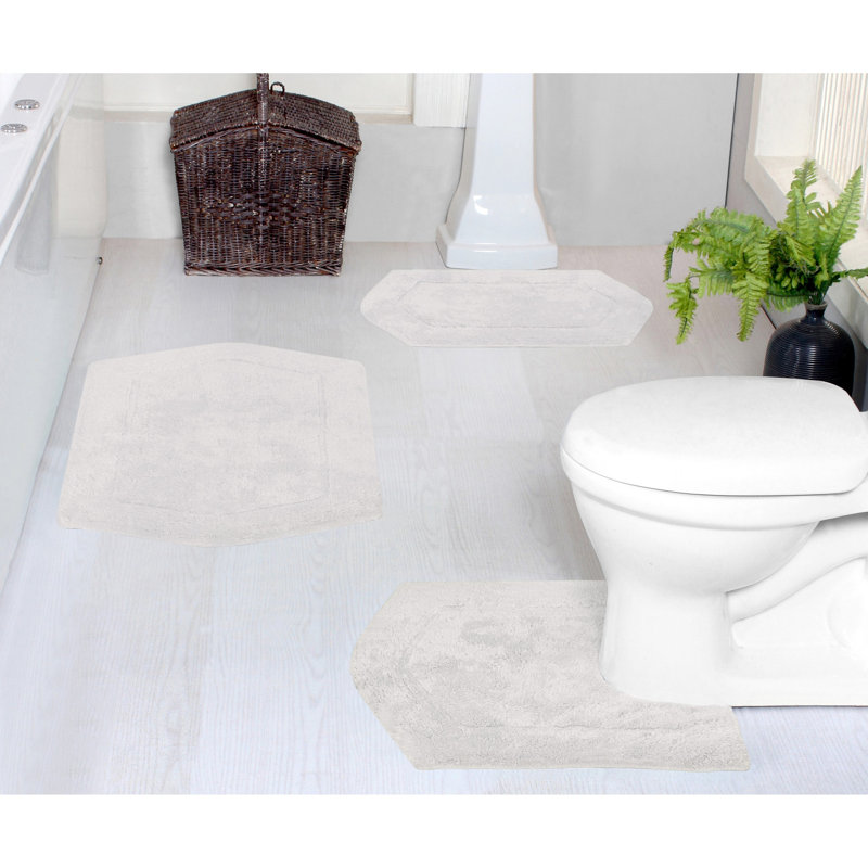 Morissette 100% Cotton Bath Rug, Non-Slip, Quicky Dry, Machine Washable, Absorbent - 3 Piece Set, Ivory