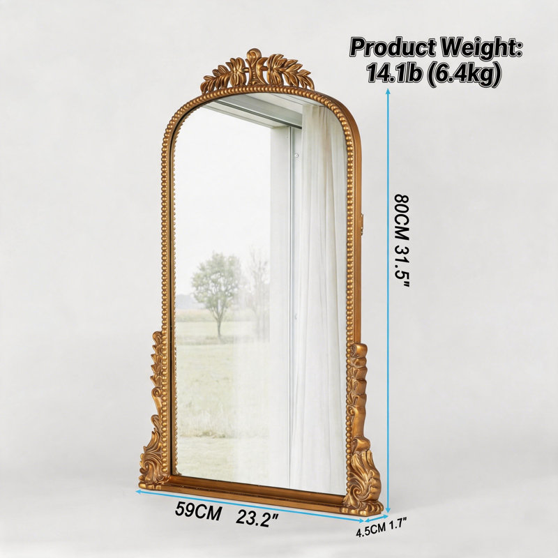 Arch Antique Gold Wall Mirror for Wall Decor, 80cm H x 60cm W, Antique Gold