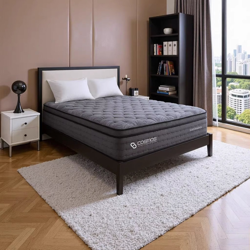 SUPER NOVA Queen Size 14" Pocket Innerspring Mattress with Memory Foam and Foam Encased Core - Gray, Queen