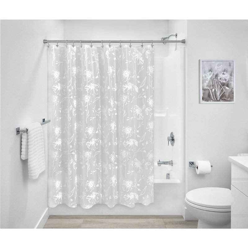 Rideau de douche imperméable iDesign Daisy PEVA avec 12 œillets en métal - 72 po x 72 po - blanc / givré