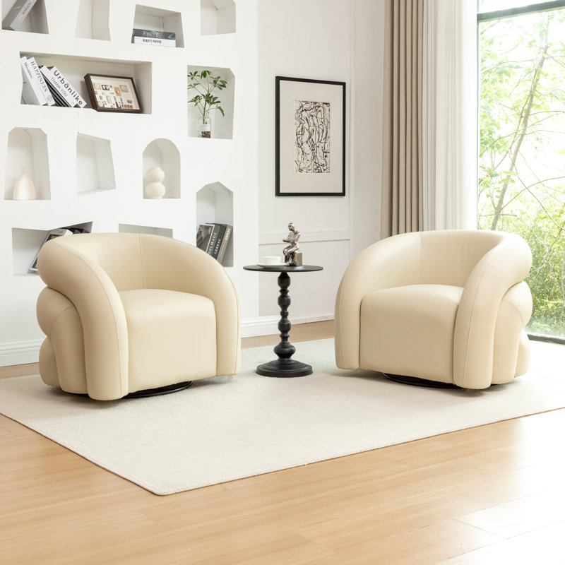 Coyle Artificial Leather Swivel Barrel Chair, Cream