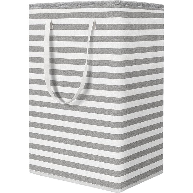 Fabric Laundry Hamper with Handles, Gray/White