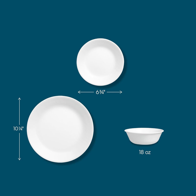 18-Piece Service for 6 Dinnerware Set, Solid Color, Winter Frost White