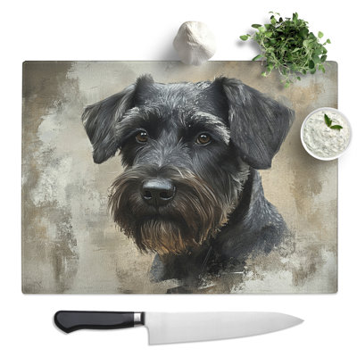 Schnauzer Design Dog  Glass Chopping Board