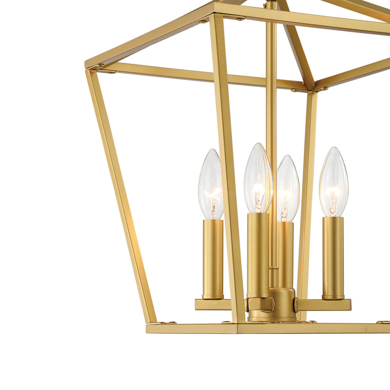 Allis 4 - Light Steel Dimmable Geometric Lantern Dining Room Chandelier, Satin Brass