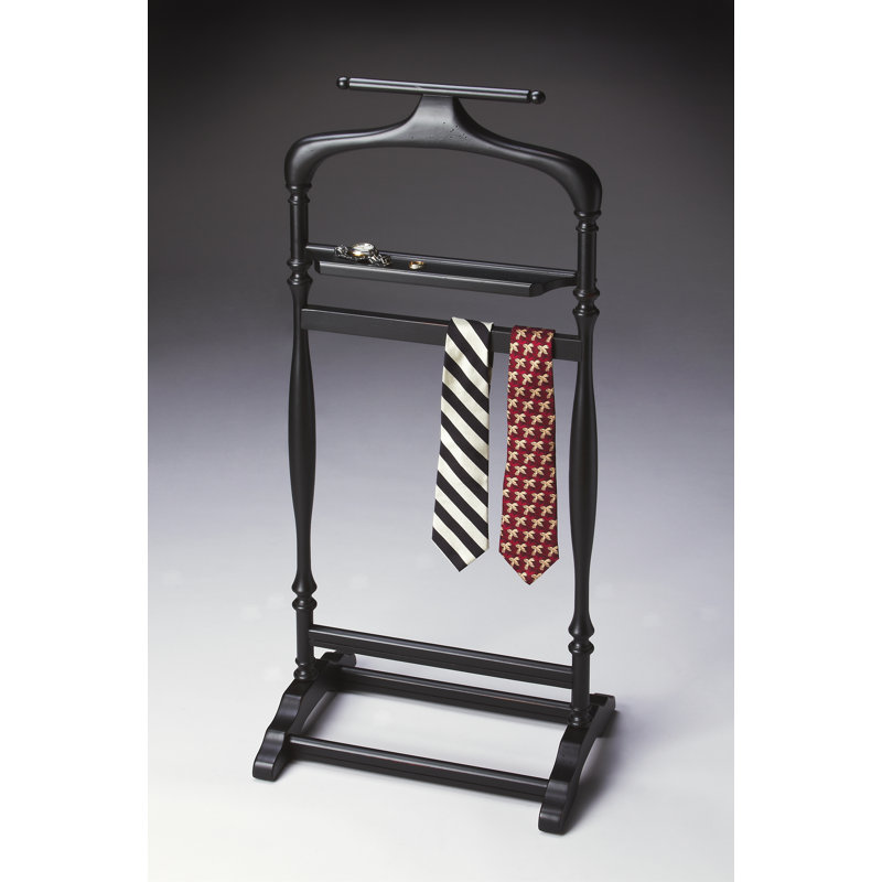 Arine Solid Wood Freestanding Valet Stand, Black Licorice