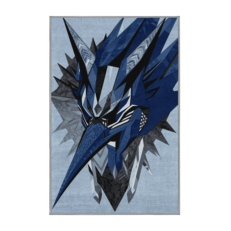 Tapis doux et moelleux à motif géométrique moderne et contemporain Camac Tengu bleu - reliure grise, 4 x 2