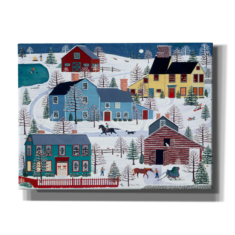«Winter Evening Fun» par Susan Henke, reproduction d'art sur toile, H 12 po x l 16 po x P 0,75 po