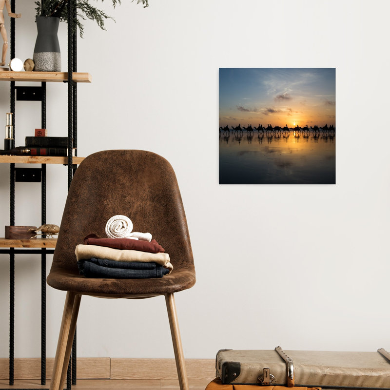 Golden Hour Camels Peaceful Serene Tranquil Coastal Wall Art Print by Louise Wolbers - Print, 45.72cm H x 45.72cm W