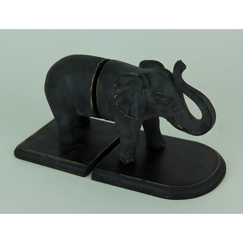 Ensemble de serre-livres en éléphant noir et anthracite rétro, 9,75 pouces de large