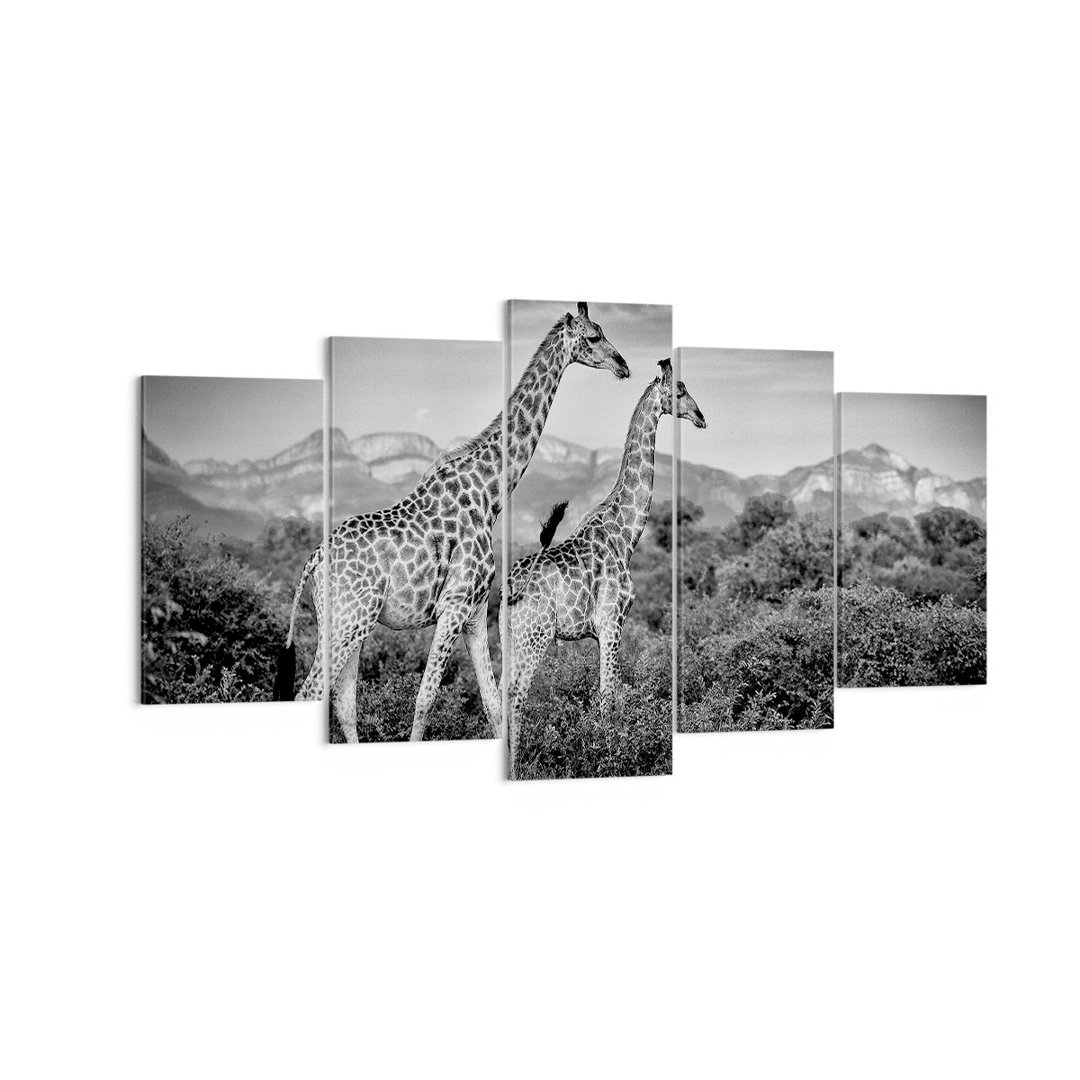 5-tlg. Leinwandbilder-Set Giraffes Black and White