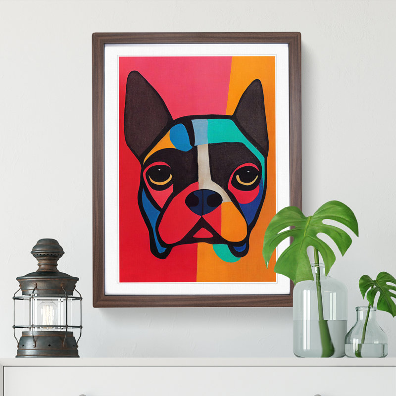 Pug Dog Abstract - Wall Art, 34cm H x 25cm W, Walnut Framed