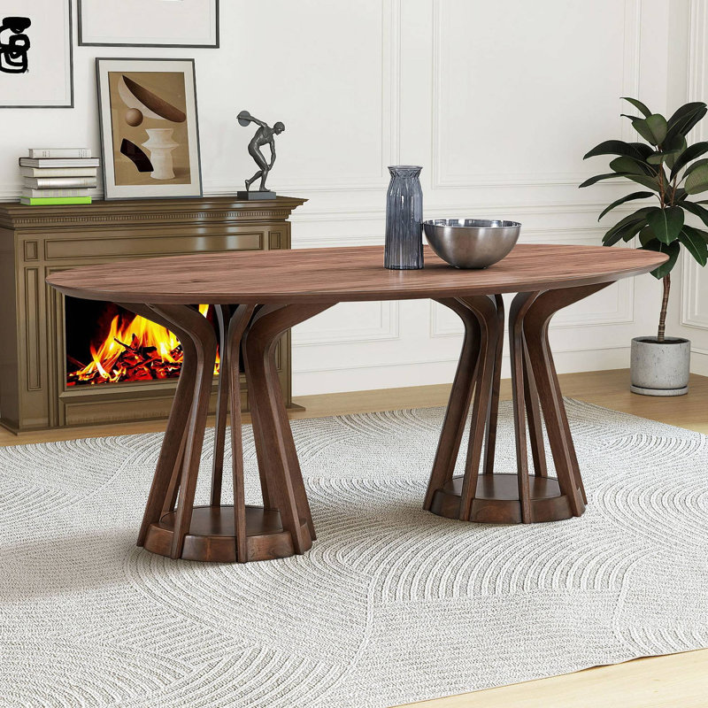 78.74" Modern Oval Dining Table Ellipse Wooden Table With Sturdy Pedestal, Walnut