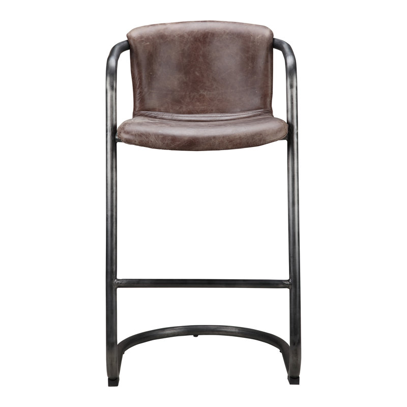 Freeman Bar Stool, Bar Stool (29" Seat Height), Brown Genuine Leather