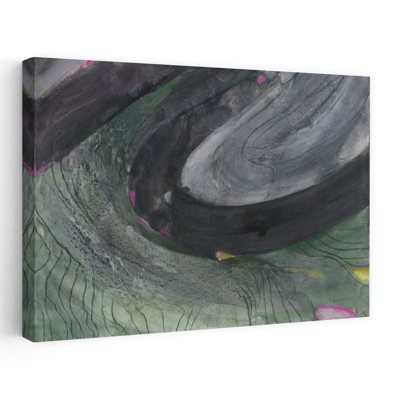 Zig Zag II contemporain abstrait noir gris vert émeraude, H 24 po x l 16 po