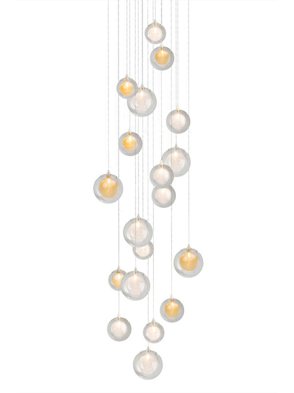 19 - Light Clear/White Cluster Pendant, Clear/Gold