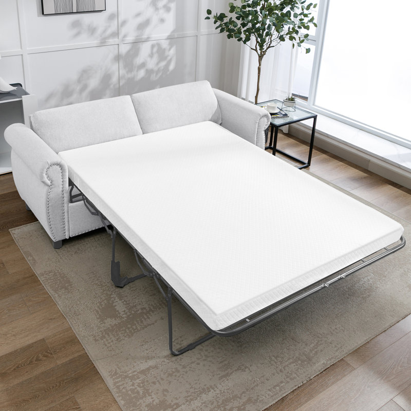 Canapé-lit rembourré Mishka, Velours beige, H 30,31 po x l 70,47 po x P 28,74 po