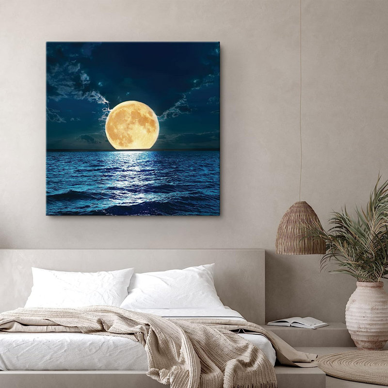 «Harvest Moon on Tropical Ocean Sea Horizon», reproduction sur toile, H 12 po x l 12 po x P 1,5 po