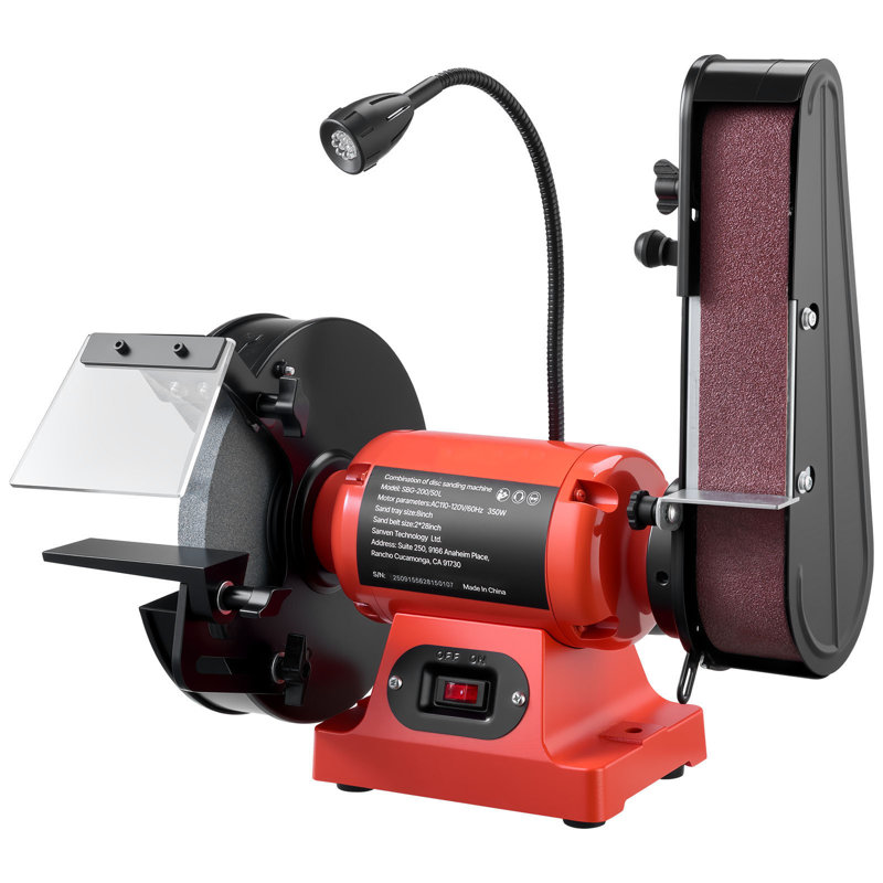 Meuleuse d'établi 8 po et ponceuse à bande 2 po x 28 po, ponceuse professionnelle 350W avec éclairage de travail à DEL et écran de protection pour le travail du métal, le travail du bois, l'aiguisage de couteaux