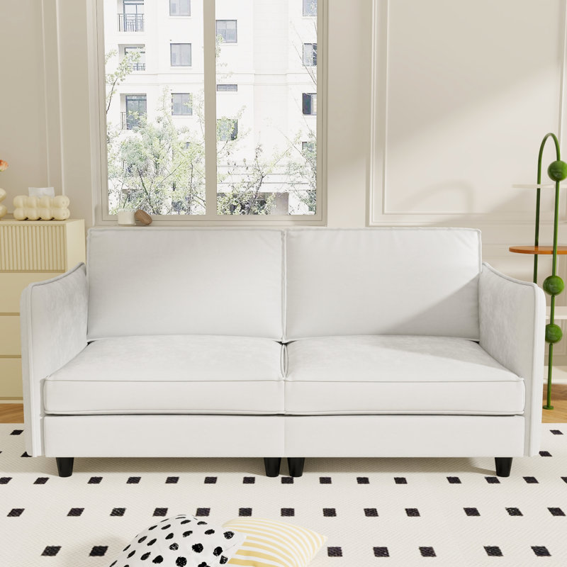 Tissu beige moderne à 2 places de style Mid-Century de 76,23 po de long, parfait pour un appartement ou un dortoir, structure, revêtement respirant, rembourrage à ressorts ensachés, sièges confortables, rangement latéral, configuration K / D simple