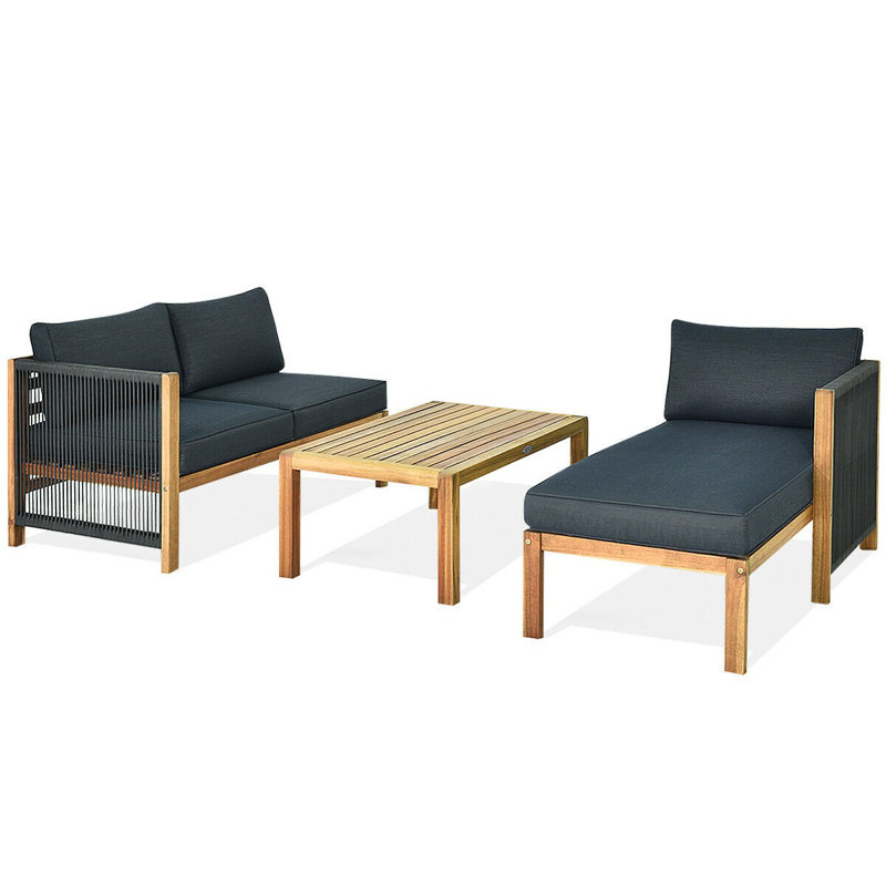 Menzel Acacia Wood 3 - Person Patio Conversation Set with Cushions