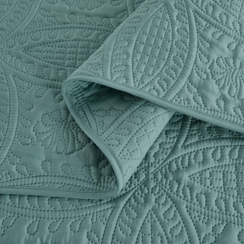 Austin Microfiber Reversible 3-Piece Coverlet / Bedspread Set, Blue, Queen Coverlet / Bedspread + 2 Standard Shams
