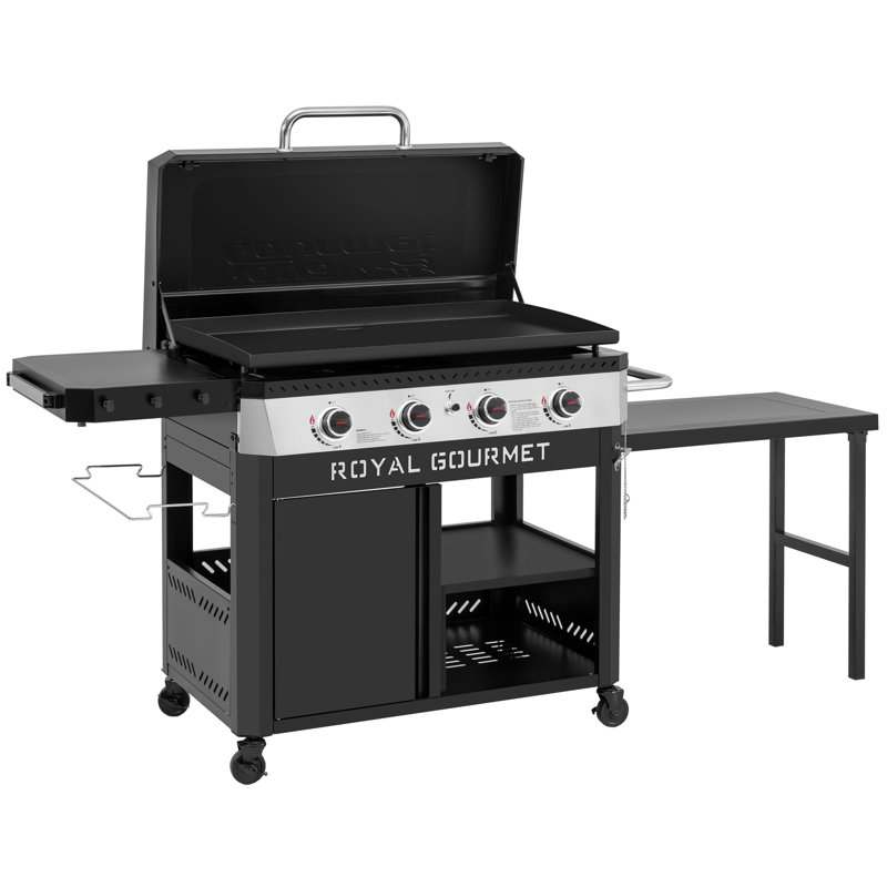 Plaque chauffante au gaz Royal Gourmet Premium à 4 brûleurs avec table d'appoint escamotable